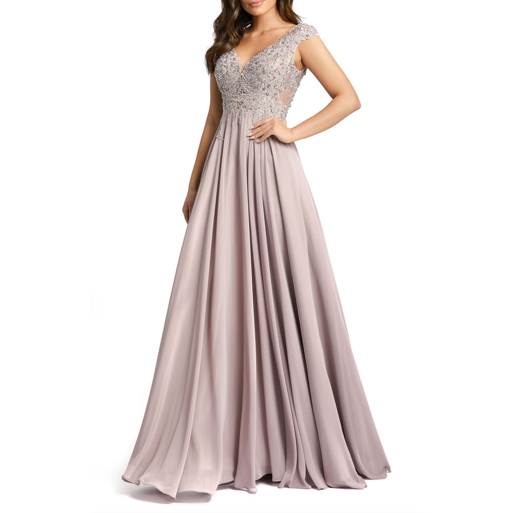 Mac Duggal Metallic Floral Bead-embroidered A-line Gown In Vintage Lilac