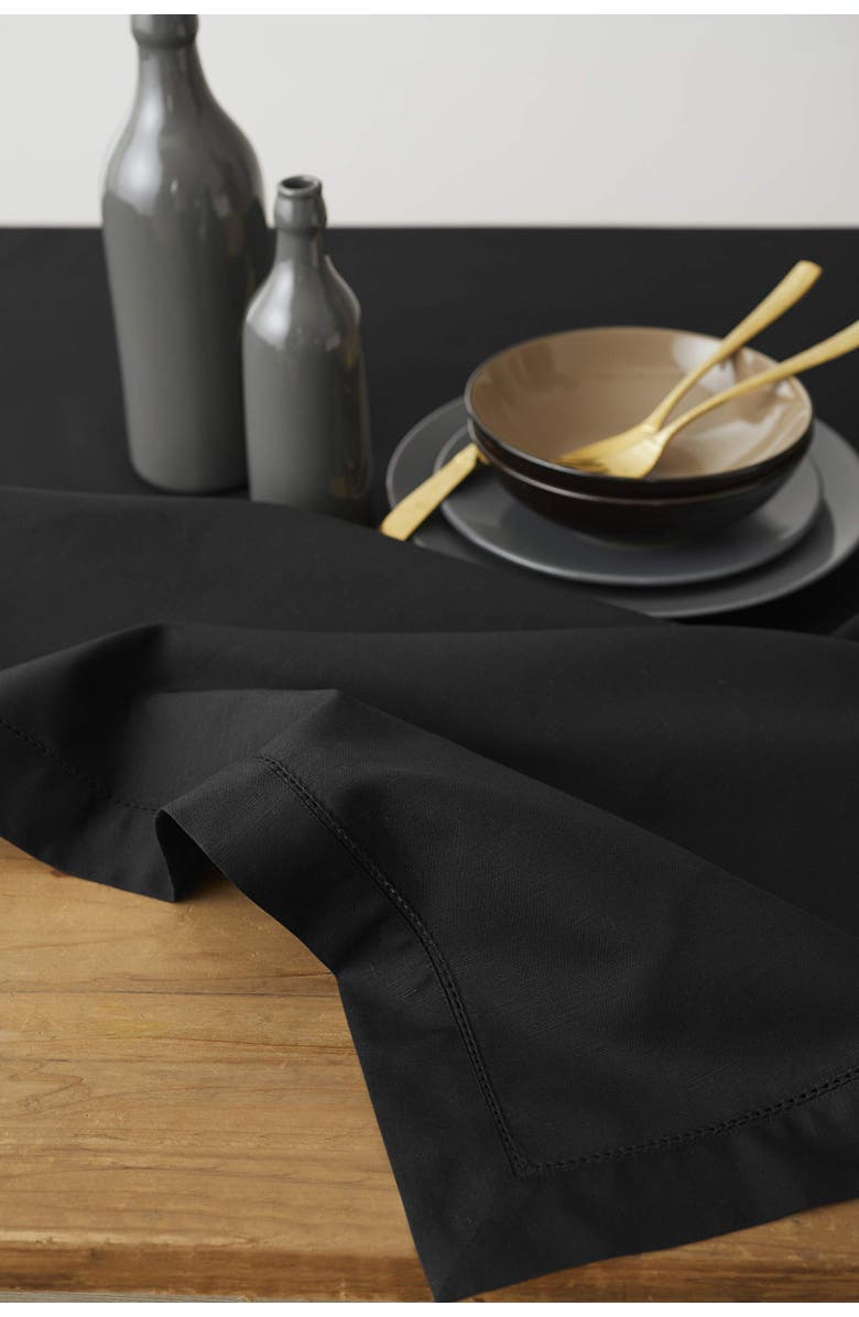 Solino Home Cotton Linen Hemstitch Tablecloth, Alternate, color, Black
