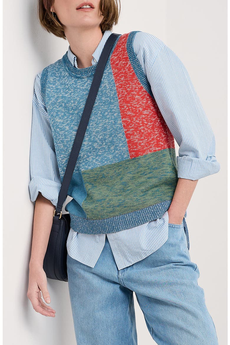 Morgana Organic Cotton Sweater Vest, Main, color, KNIT TANGLE WOOD LAGOON MULTI