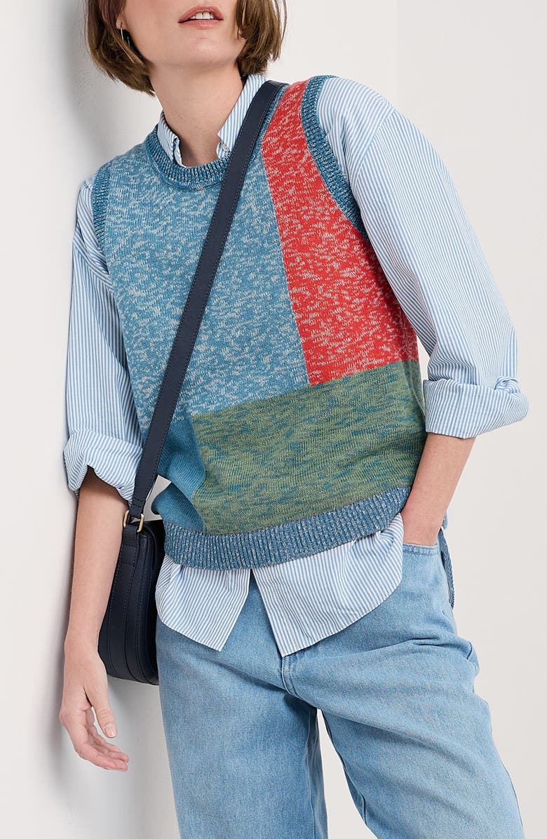 Seasalt Cornwall Morgana Organic Cotton Sweater Vest, Main, color, Knit Tangle Wood Lagoon Multi