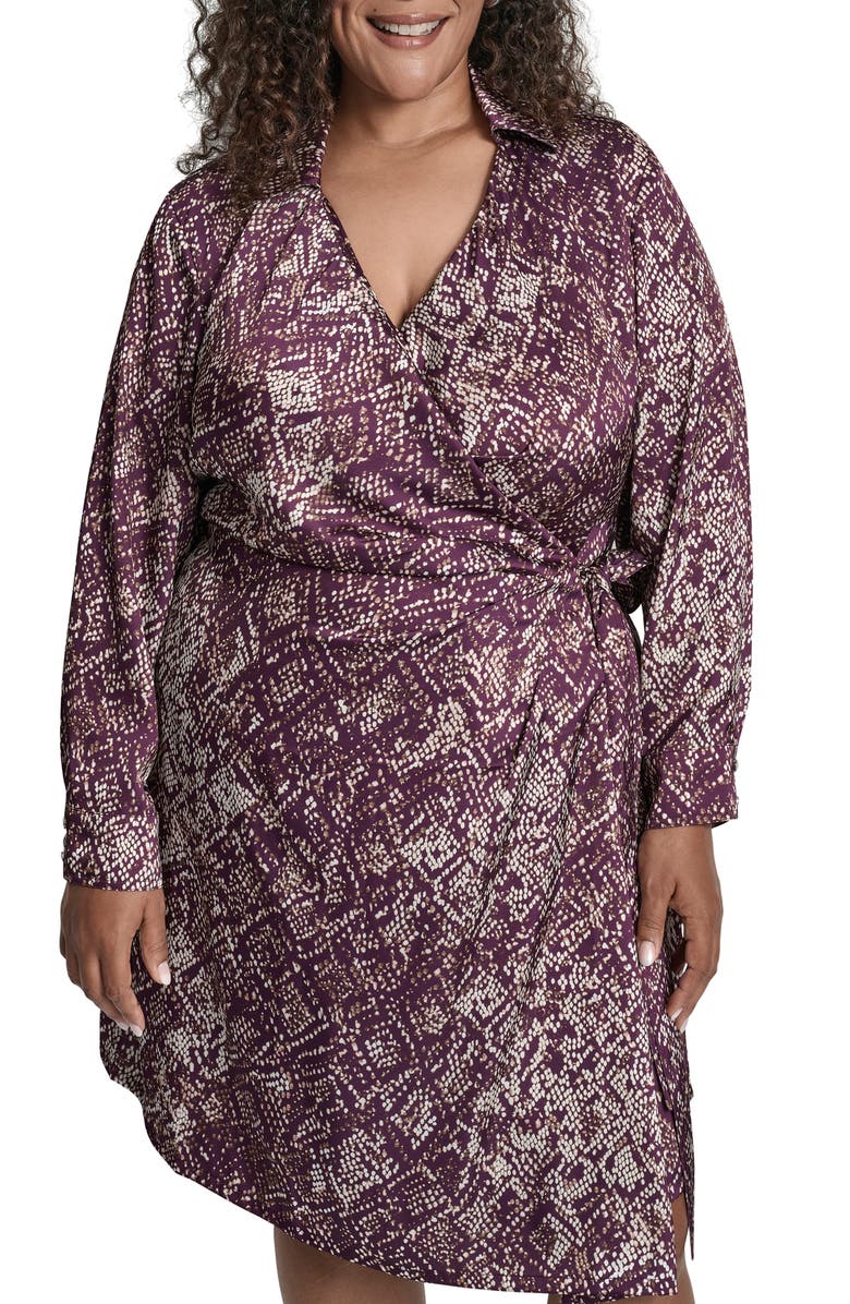 DKNY Long Sleeve Wrap Shirtdress, Alternate, color, Damson Mlt