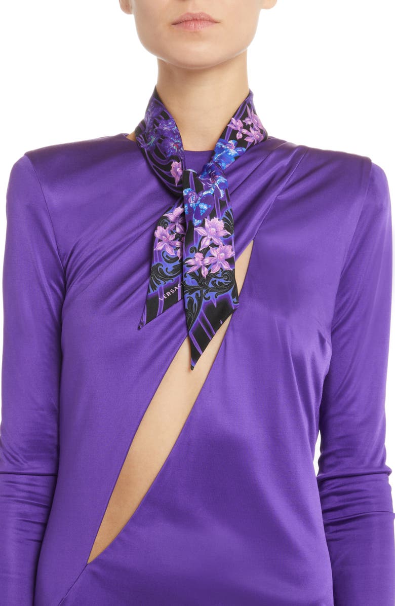 Versace Orchid Barocco Silk Twilly, Alternate, color, 