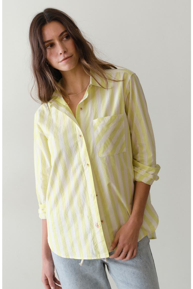 Jane California Relaxed Stripe Cotton Poplin Button-Up Shirt, Alternate, color, LIME STRIPE