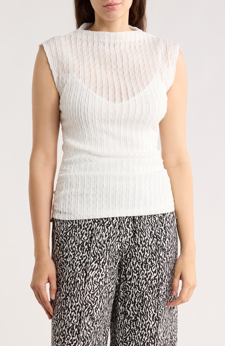 DKNY Sheer Stripe Top, Main, color, Ivory