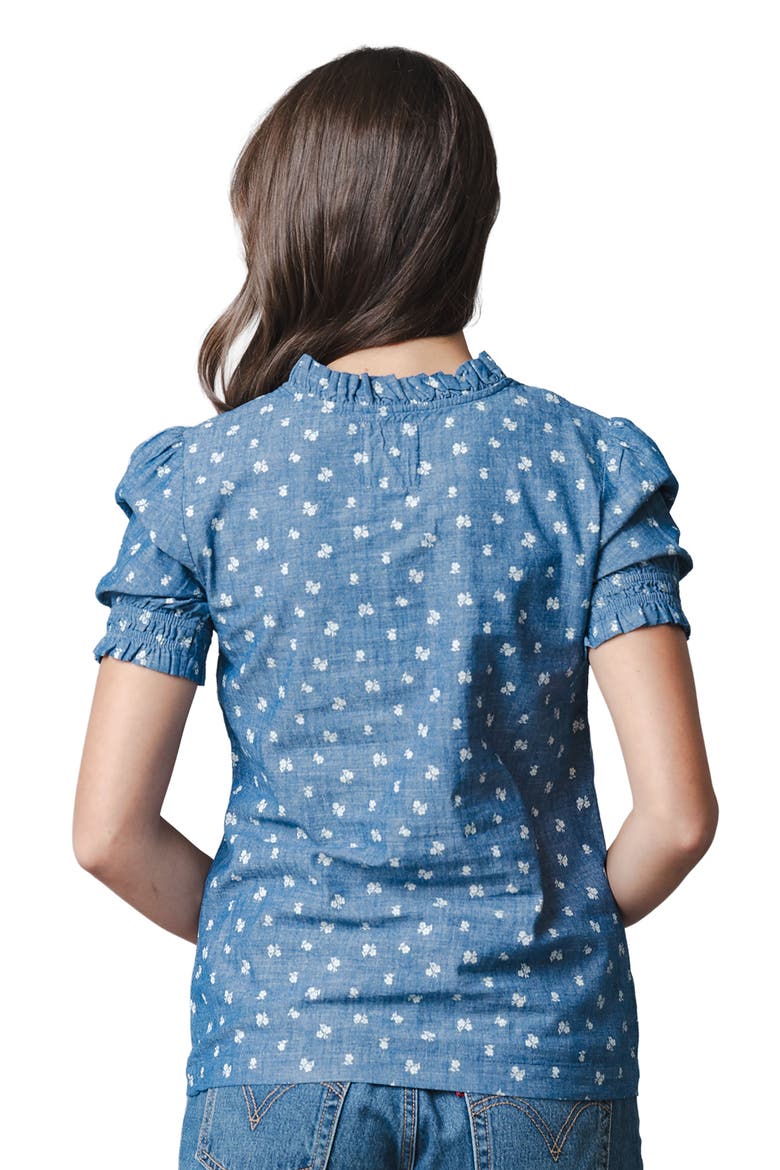 Organic Chambray Puff Sleeve Top, Alternate, color, Chambray Floral