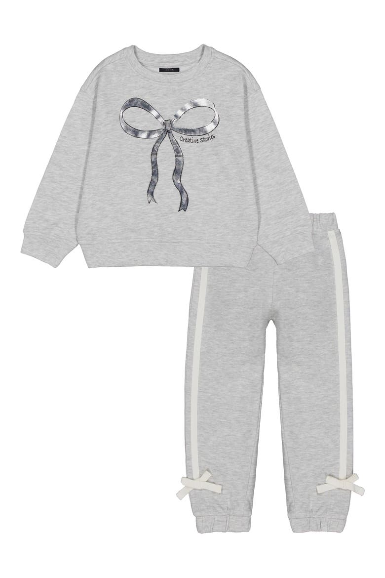 Kids' Bow Sweatshirt & Joggers Set, Main, color, HEATHER GREY