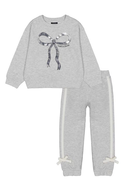 Kids' Bow Sweatshirt & Stripe Sweatpants Set (Little Kid)
