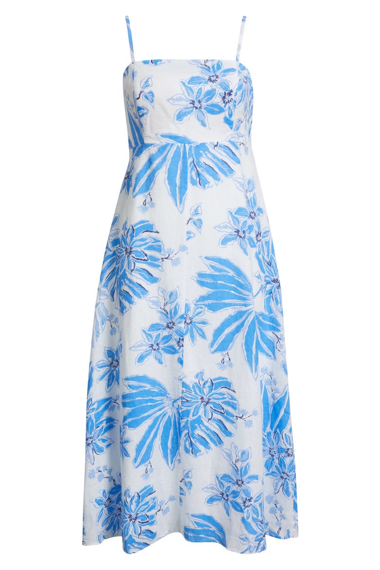 Jorgian A-Line Linen Midi Dress, Alternate, color, RESORT WHITE JET SET JUNGLE