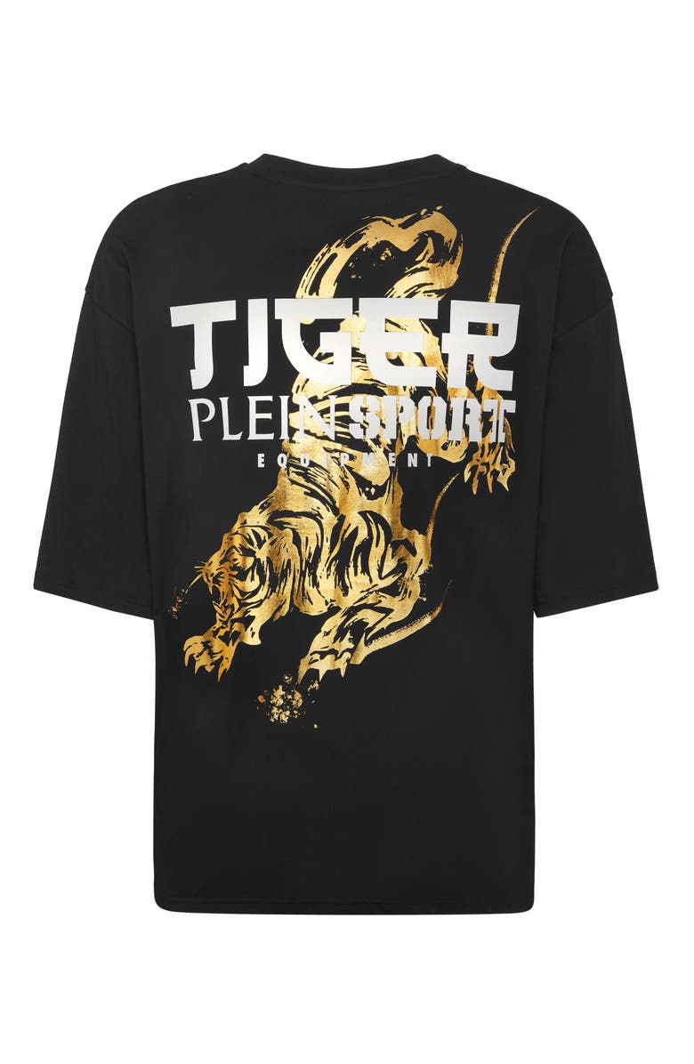 PLEIN SPORT T-Shirt Round Neck Ss Tiger Tokyo Men, Alternate, color, Black/Lightgold