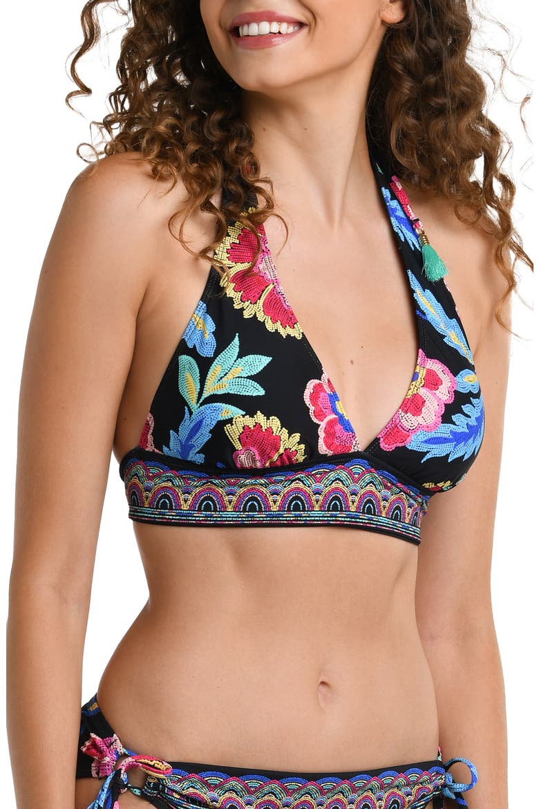 Midnight Banded Bikini Top, Alternate, color, BLACK