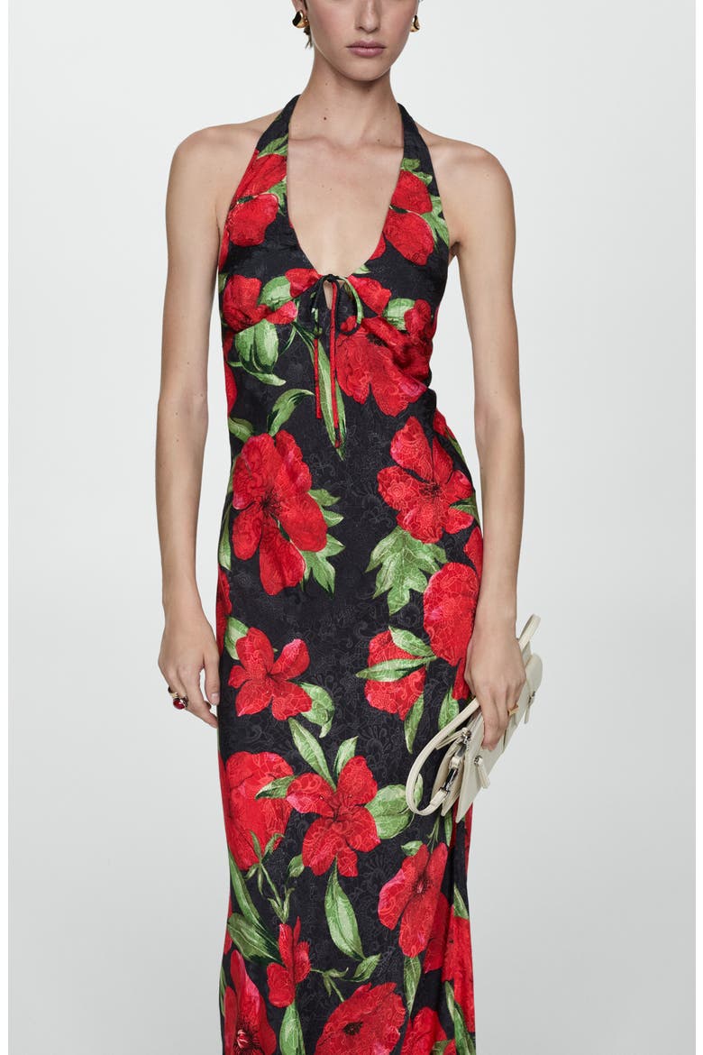 Mati Floral Halter Maxi Dress, Alternate, color, BLACK