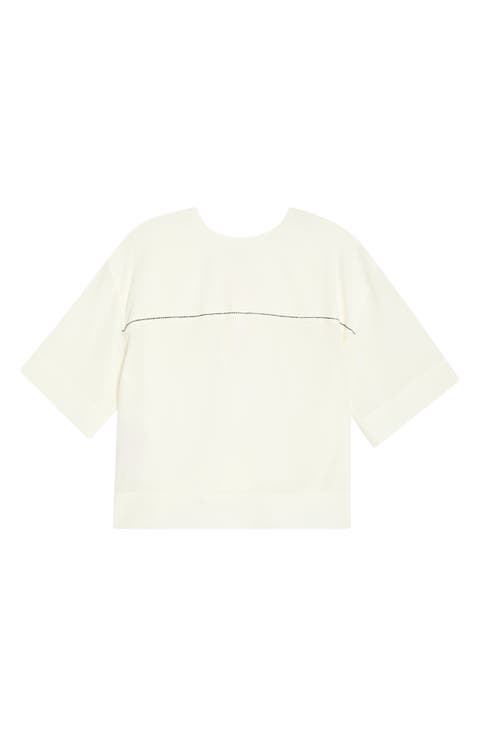 Oversize Contrast Stitch Silk Top