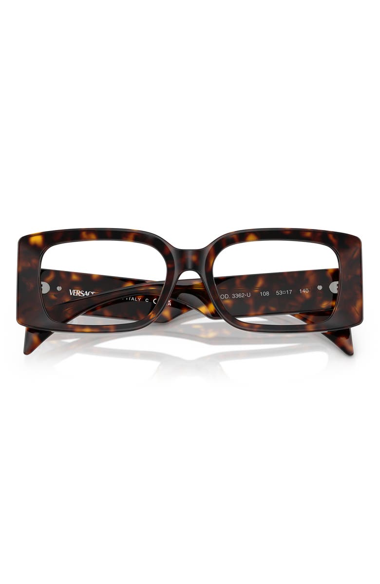 Versace 53mm Rectangular Optical Glasses, Alternate, color, Havana