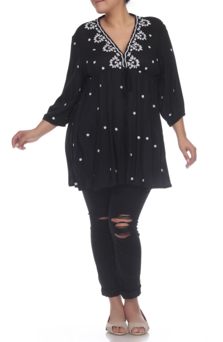 BOHO ME Embroidered 3/4 Sleeve Coverup, Alternate, color, Black