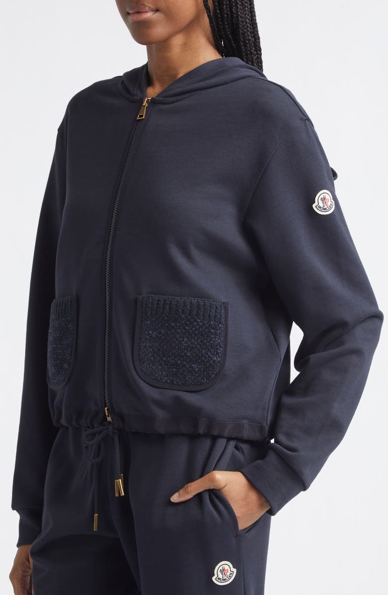 Moncler Mixed Media Zip Hoodie, Alternate, color, Blue