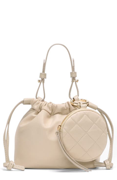 Waverly Bebe Leather Trim Drawstring Bag