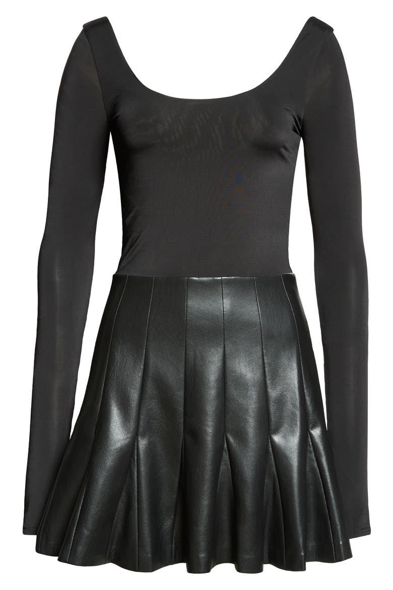 Chara Long Sleeve Mixed Media Minidress, Alternate, color, BLACK