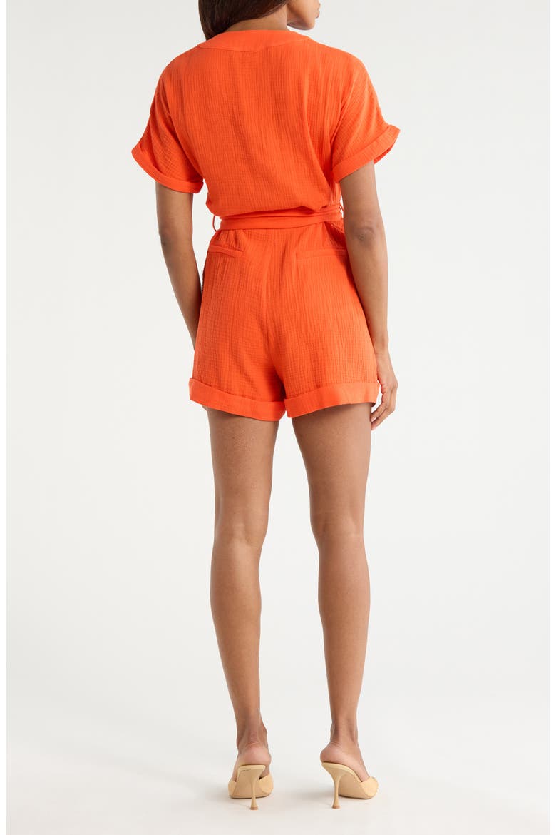 Lika Tie Waist Cotton Romper, Alternate, color, ORANGE