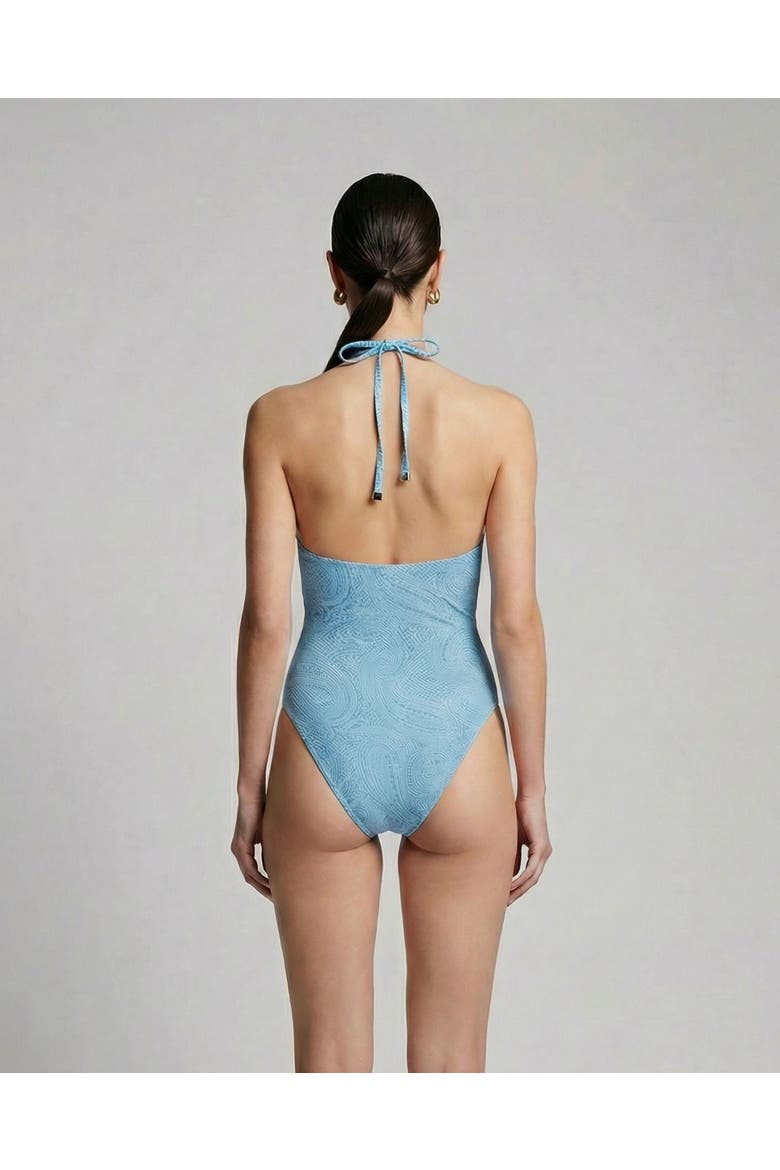 Crochet Paisley Womens Halter One-Piece Swimsuit, Alternate, color, Crochet Paisley Teal