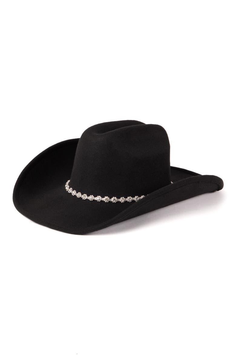Crystal Flower Trim Cowboy Hat, Main, color, BLACK