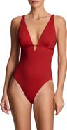 Lauren Ralph Lauren Plunge Neck One-Piece Swimsuit