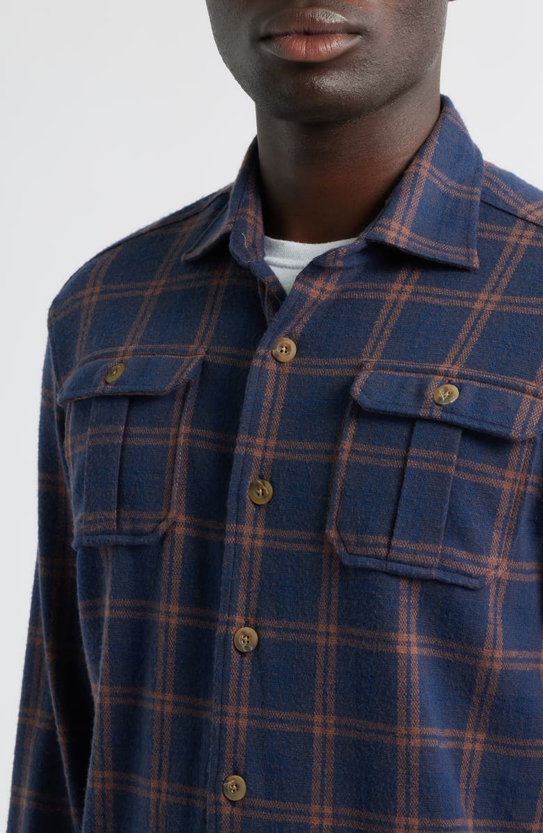 johnnie-O Judah Check Button-Up Flannel Overshirt, Alternate, color, Coffee