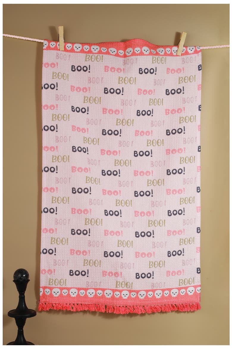 Set of Three The Danse Macabre Halloween Kitchen Towels, Alternate, color, HOT PINK/ BLACK / CORAL