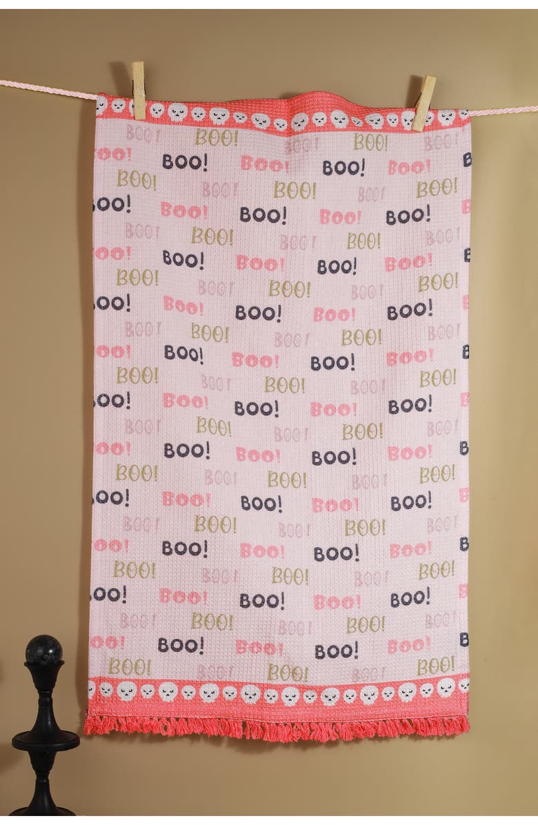 Tiramisu Set of Three The Danse Macabre Halloween Kitchen Towels, Alternate, color, Hot Pink/ Black / Coral