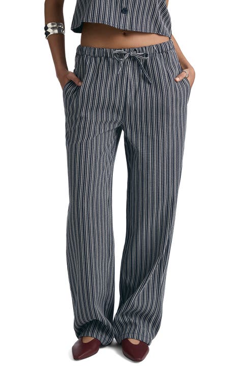 Indigo Stripe Tie Waist Wide Leg Pants