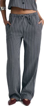 Brooklyn Industries Indigo Stripe Tie Waist Wide Leg Pants