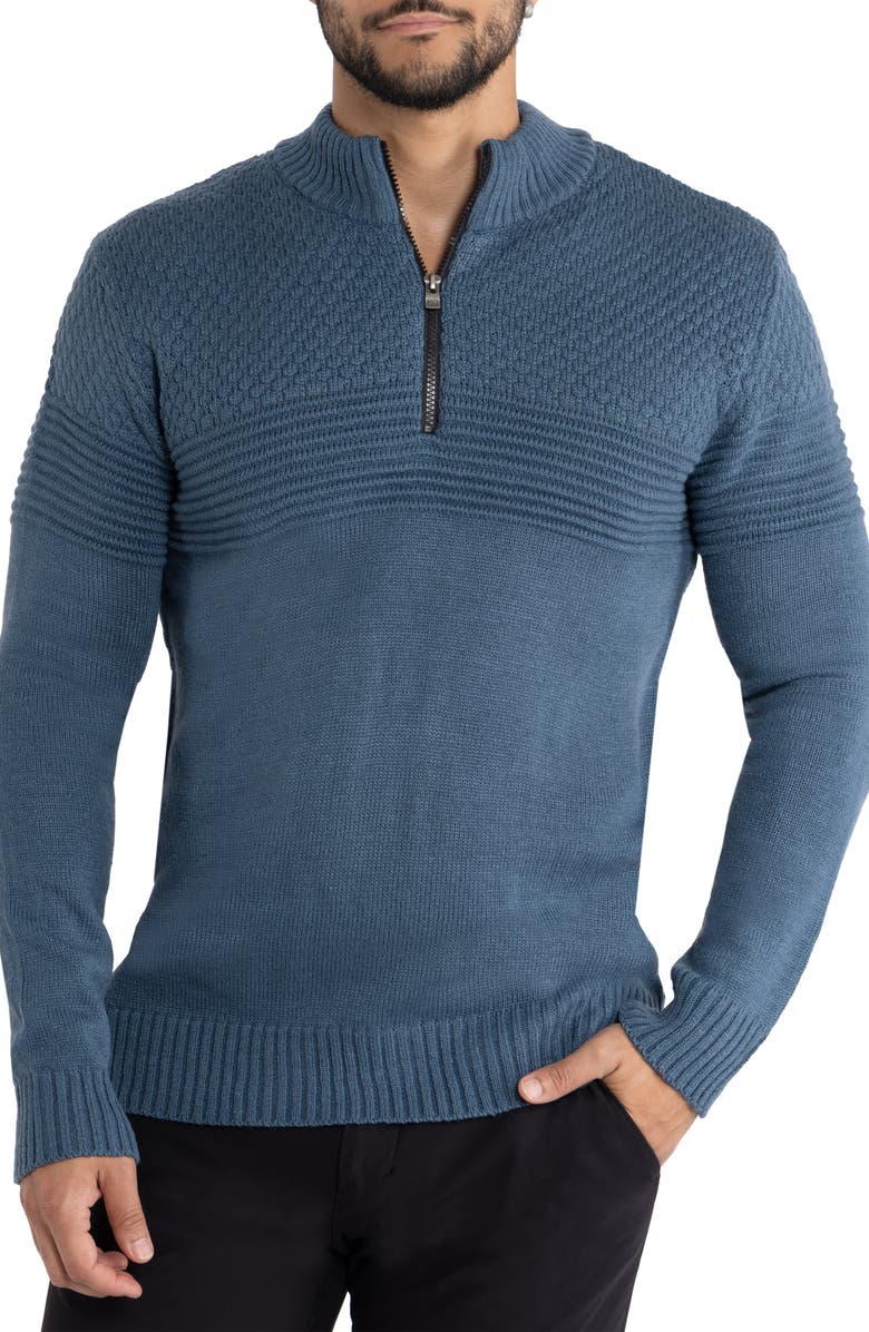 XRAY Honeycomb Knit Quarter-Zip Pullover Sweater, Main, color, Blue