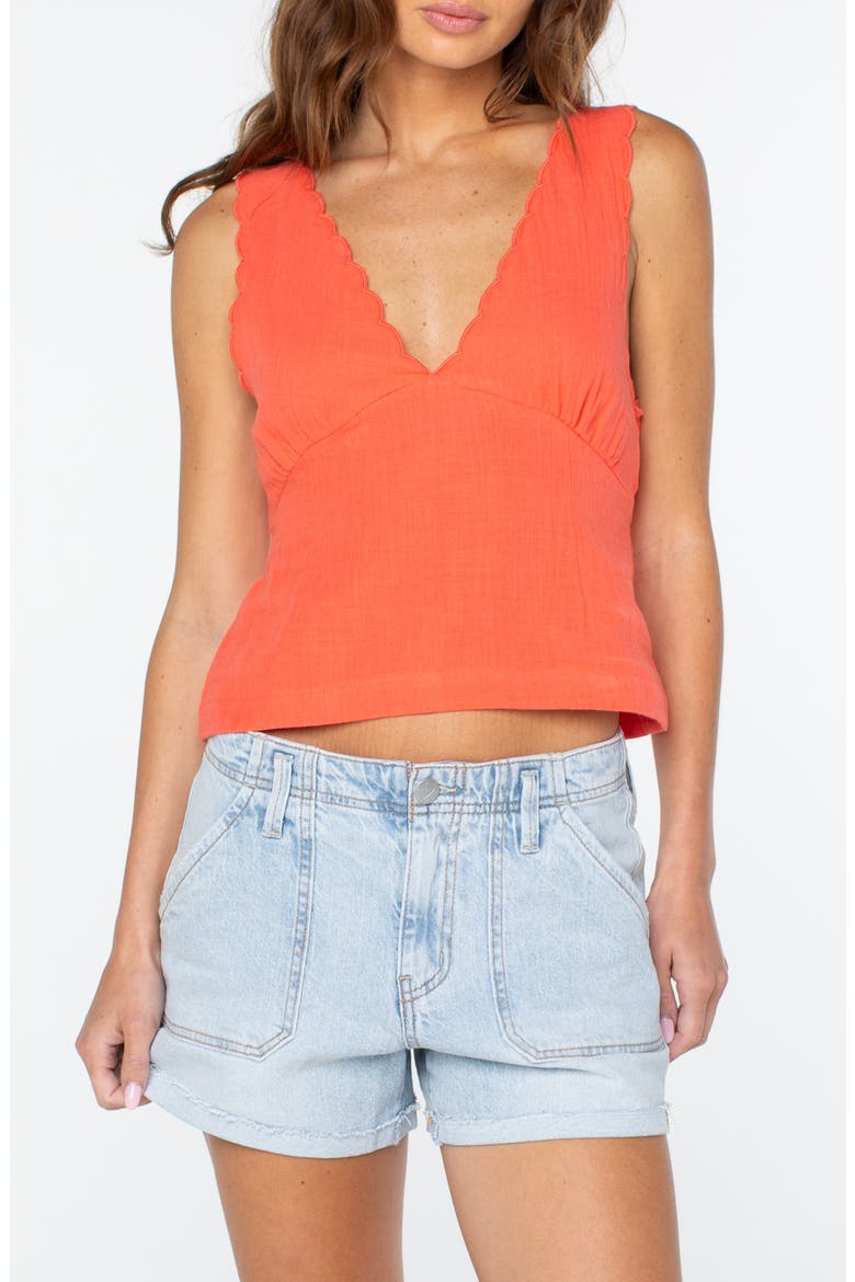 Sweet Talk Scallop Trim Cotton Tank, Main, color, HOT CORAL