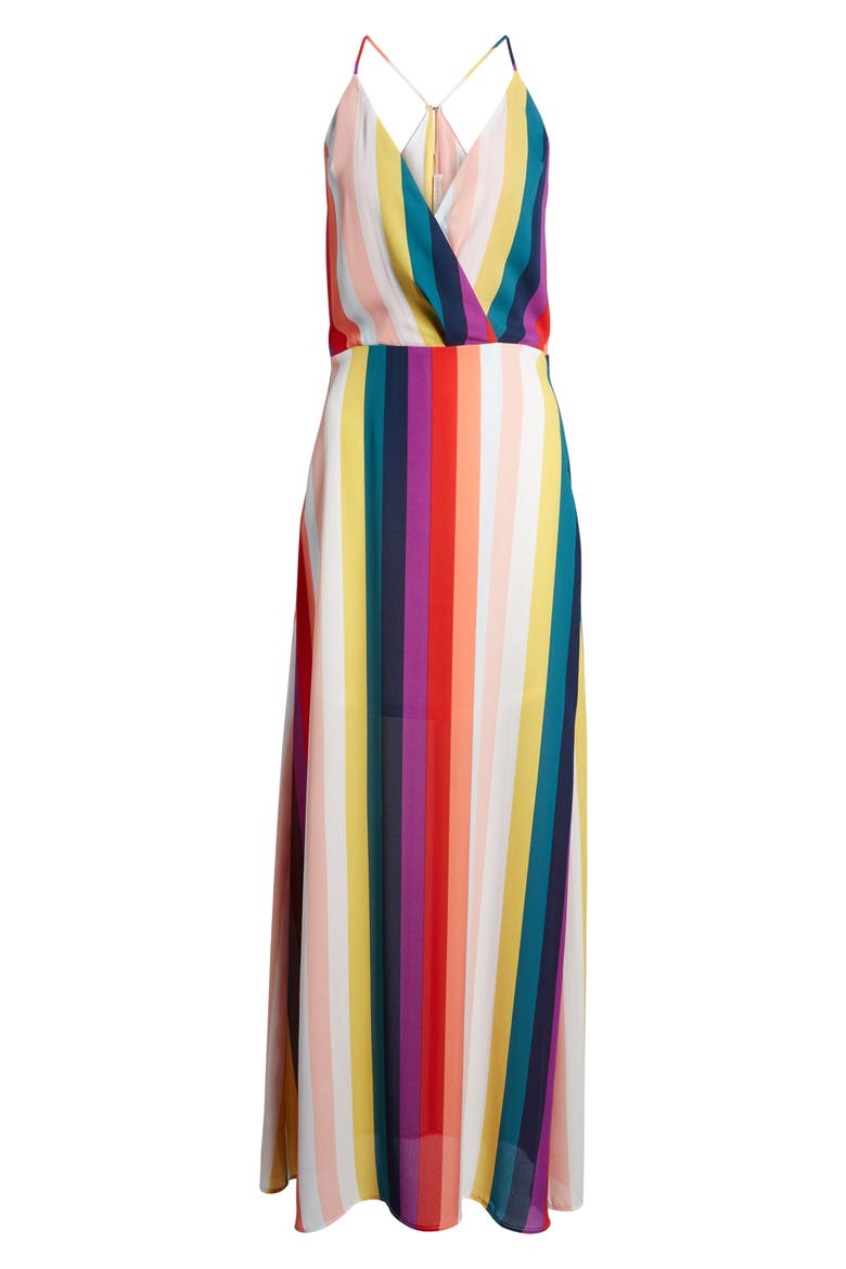 Surplice Maxi Dress, Alternate, color, RAINBOW STRIPE