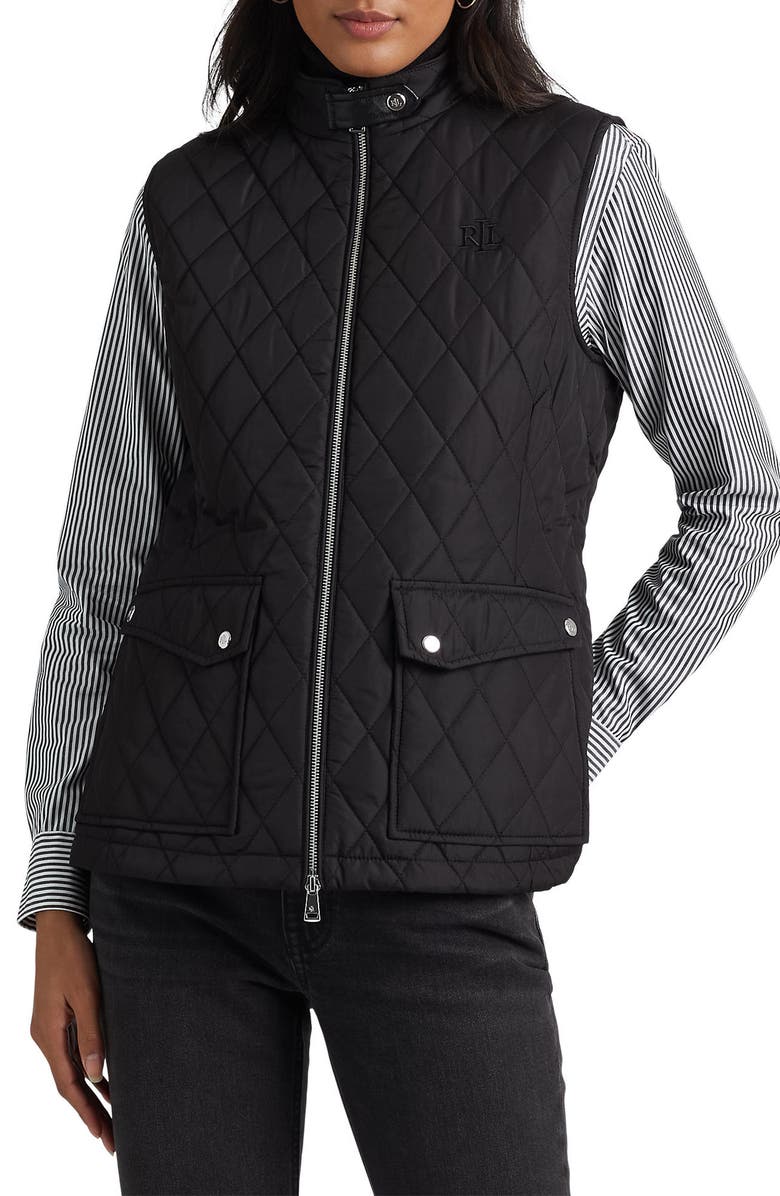Lauren Ralph Lauren Tonal Monogram Recycled Shell Diamond Quilted Vest, Main, color, 