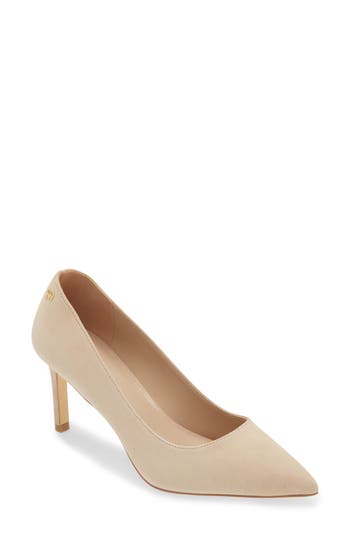 Stuart Weitzman Leigh 75 Pointed Toe Pump In Golden Beige