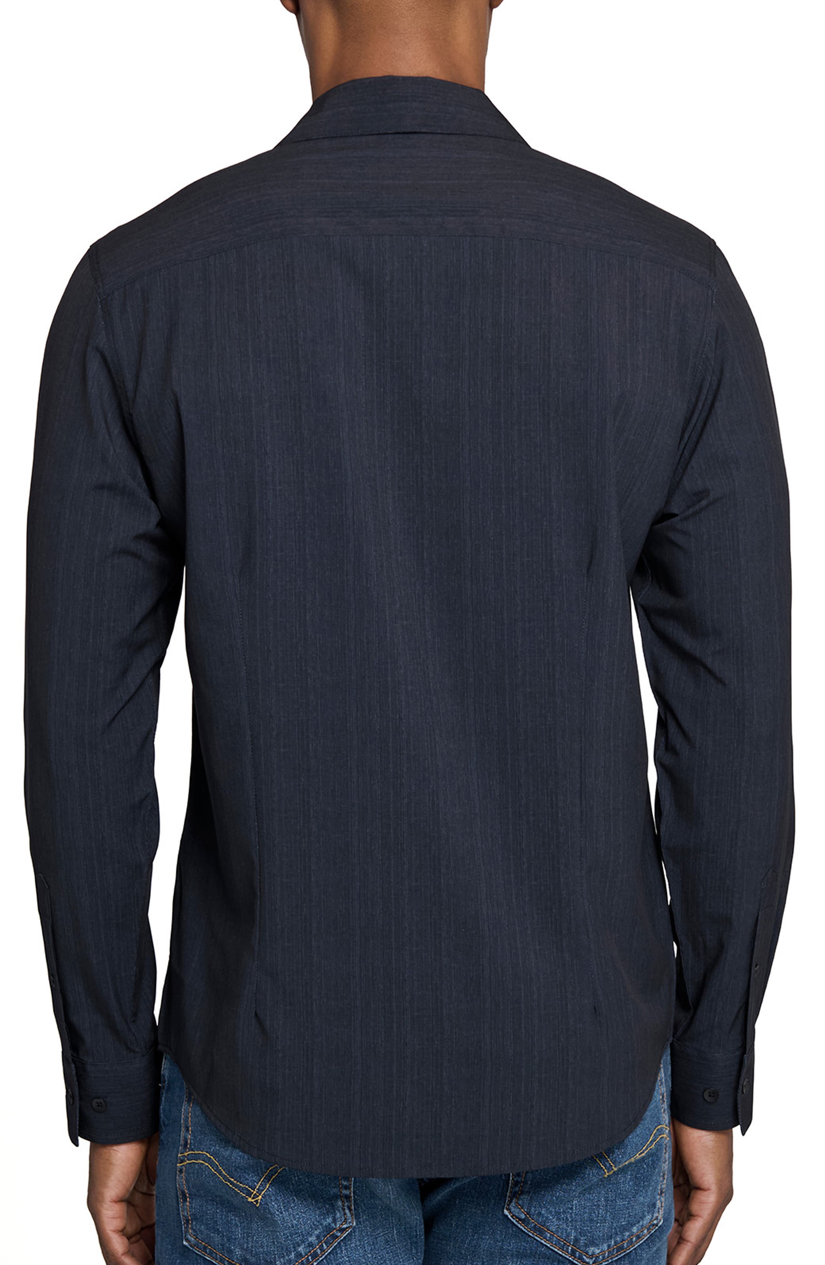 Slim Fit Navy Abstract Stripe Performance Button-Up Shirt - image 2