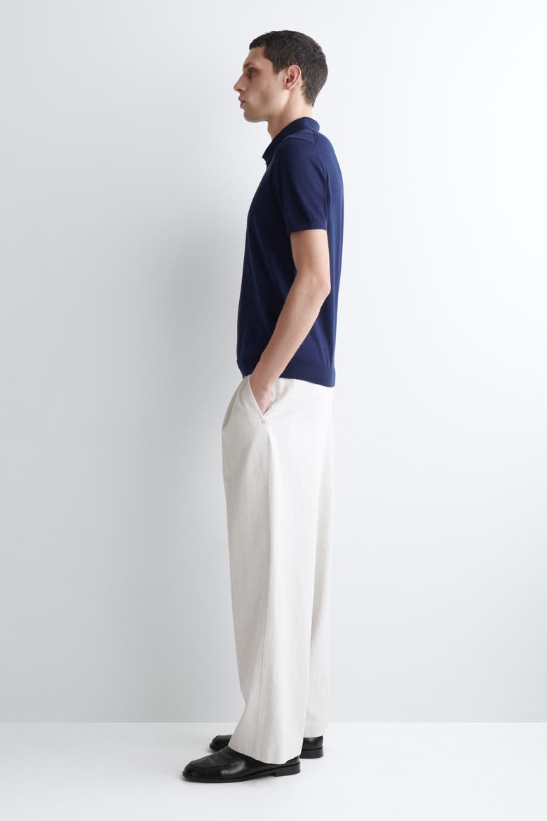 Slim Knitted Silk Polo Shirt, Alternate, color, BLUE