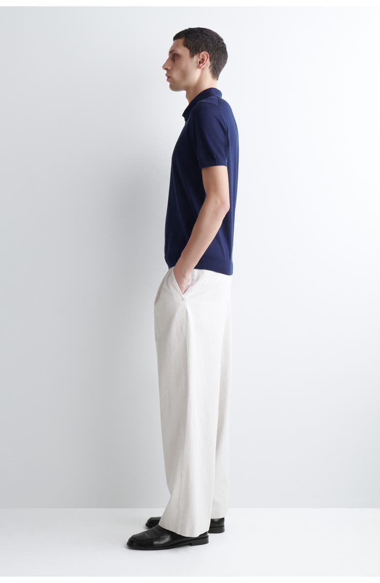 COS Slim Knitted Silk Polo Shirt, Alternate, color, Blue