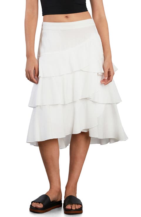 Petal Tiered Denim Midi Skirt