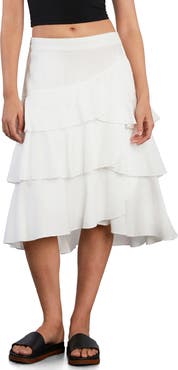 Wash Lab Denim Petal Tiered Denim Midi Skirt