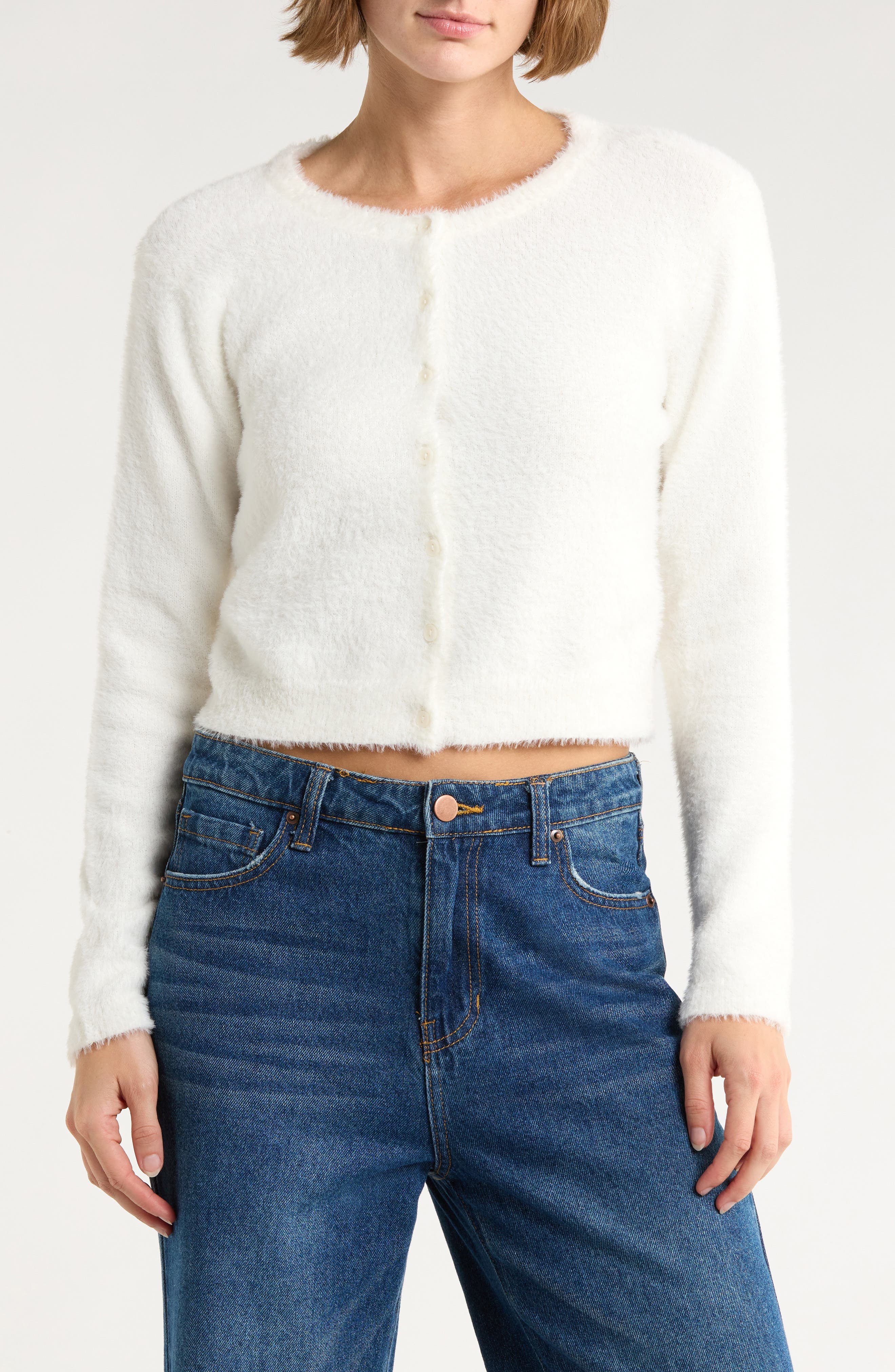 Abound Eyelash Knit Cardigan In White