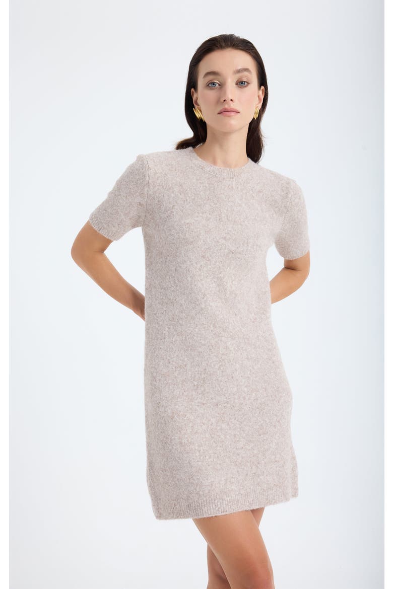 Rune Short Sleeve Crewneck Knit Sweater Dress, Main, color, Ecru