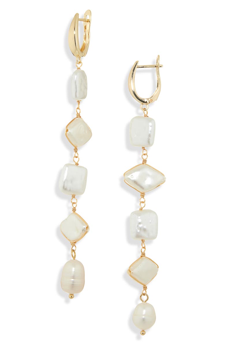 Panacea Faux Pearl Linear Drop Earrings, Main, color, White