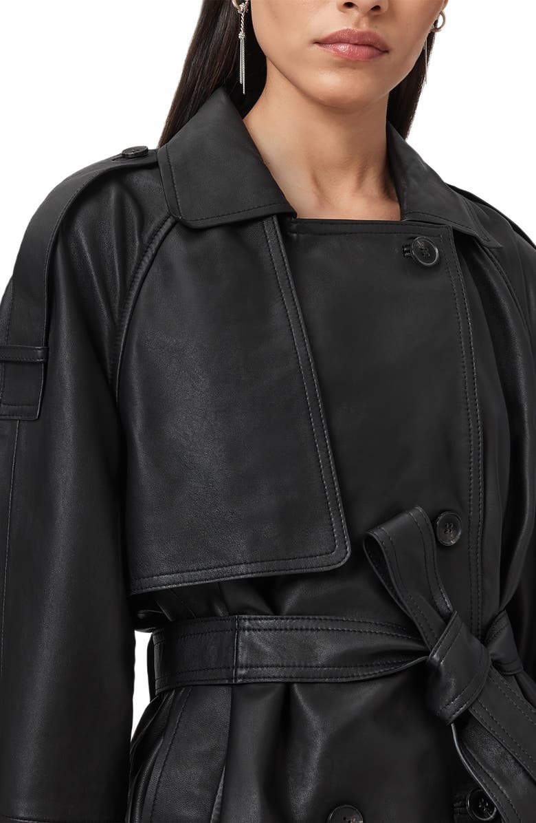 AllSaints Reed Leather Trench Jacket, Alternate, color, Black