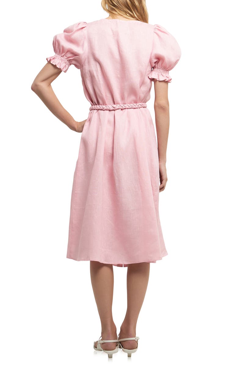 English Factory Puff Sleeve Button Front Linen Dress, Alternate, color, Pink