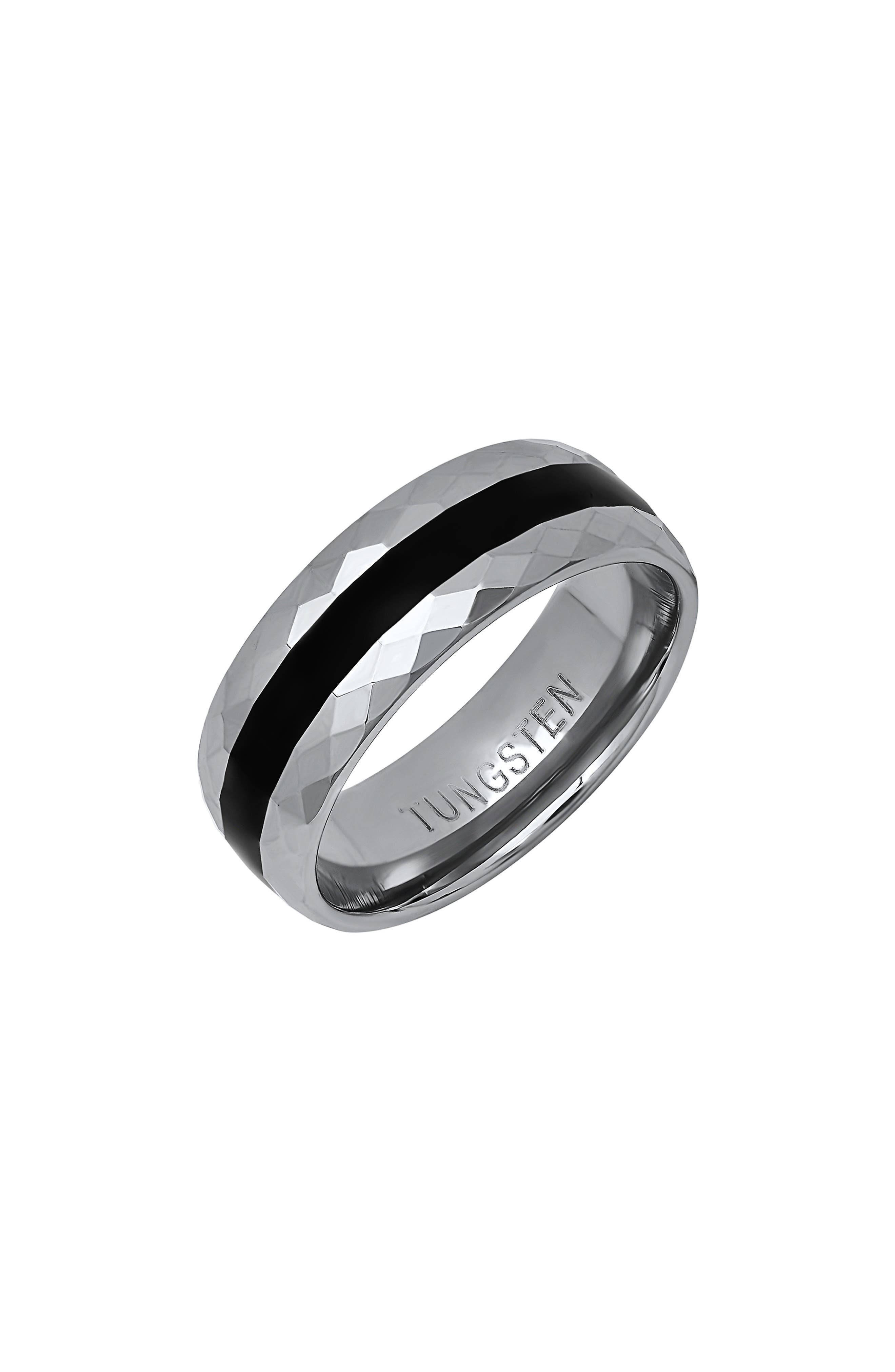 HMY JEWELRY Men's Two-Tone Tungsten Hammered Ring