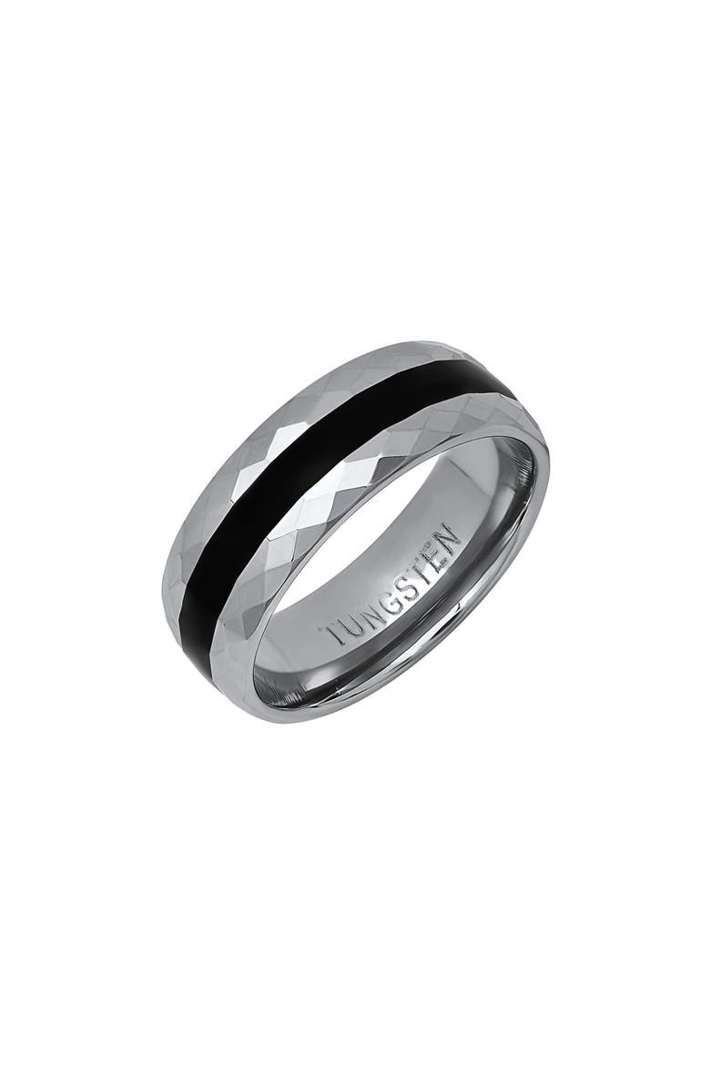 Men's Two-Tone Tungsten Hammered Ring, Main, color, SILVER/ BLACK
