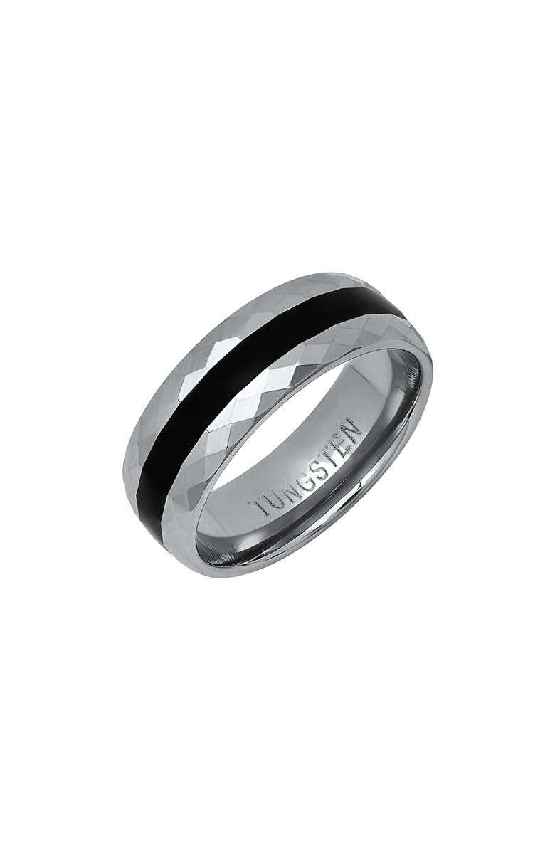 HMY JEWELRY Men's Two-Tone Hammered Ring, Main, color, Silver/ Black