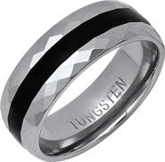 HMY JEWELRY Men's Two-Tone Tungsten Hammered Ring
