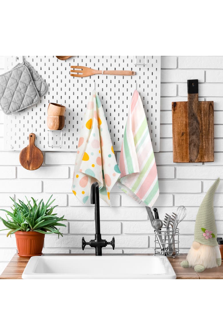 Stripes and Easter Eggs Kitchen Tea Towels - 26" - Set of 2, Alternate, color, White